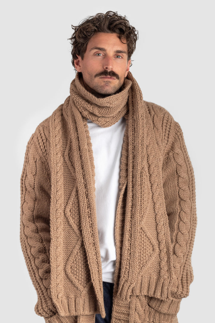 Chunky Camel Aran Cable Scarf