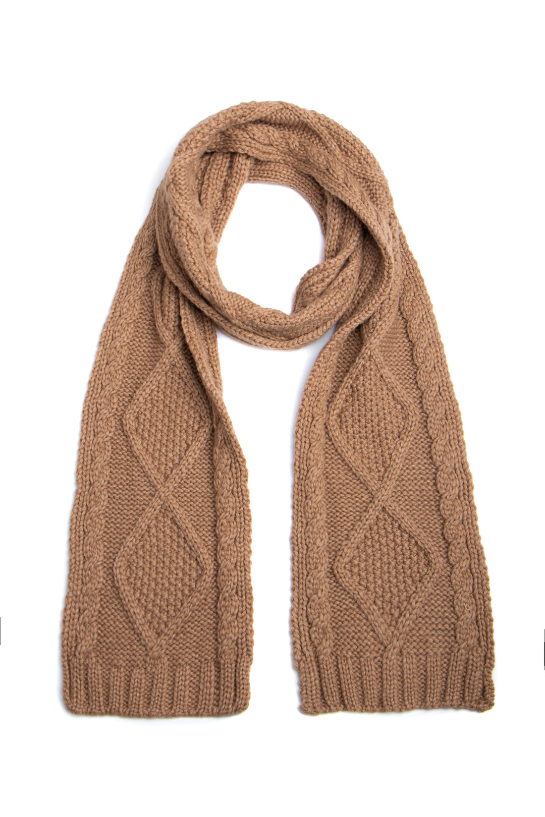 Chunky Camel Aran Cable Scarf