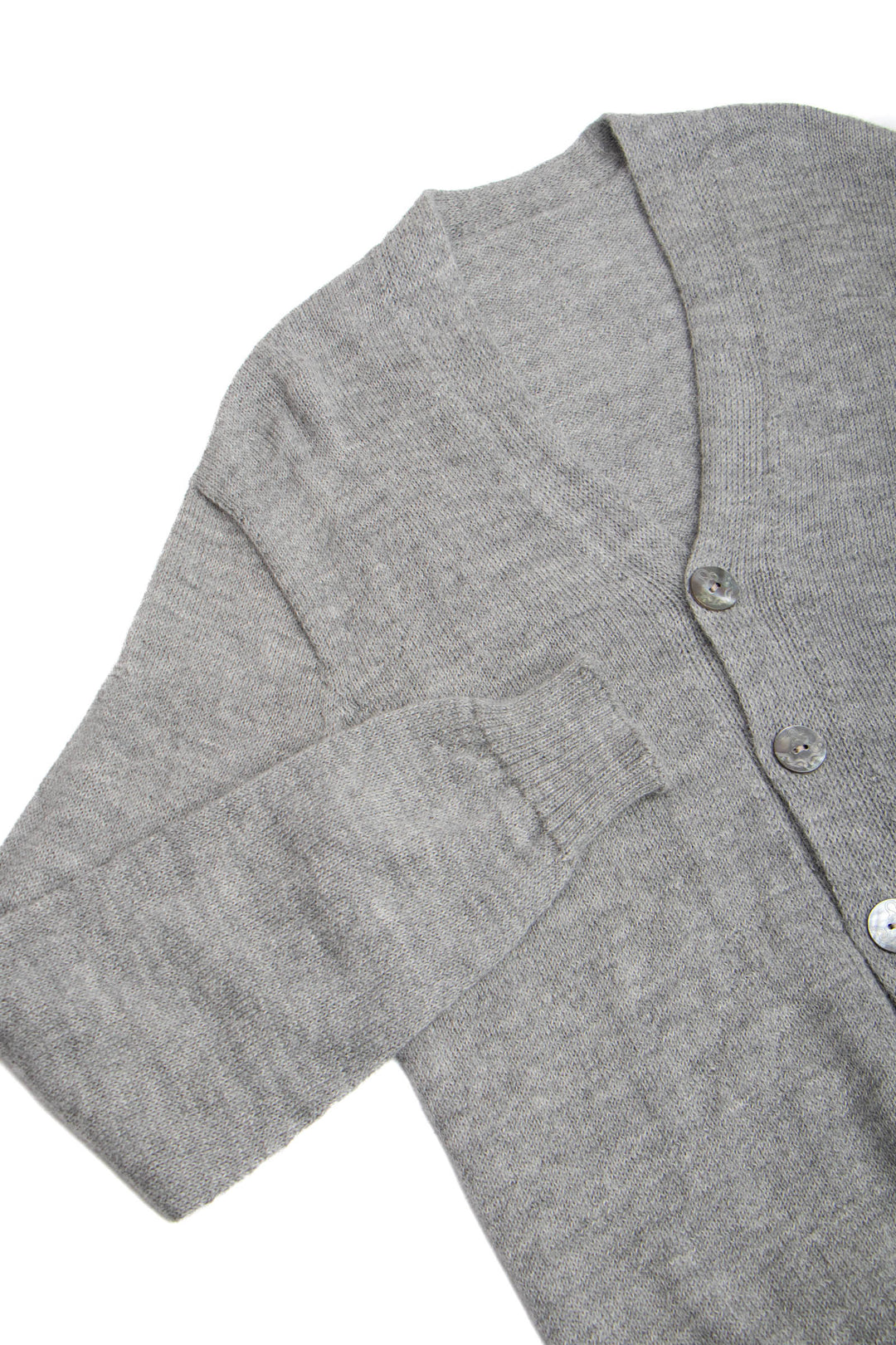 Gray cardigan with buttons on a white background #colour_cool-grey