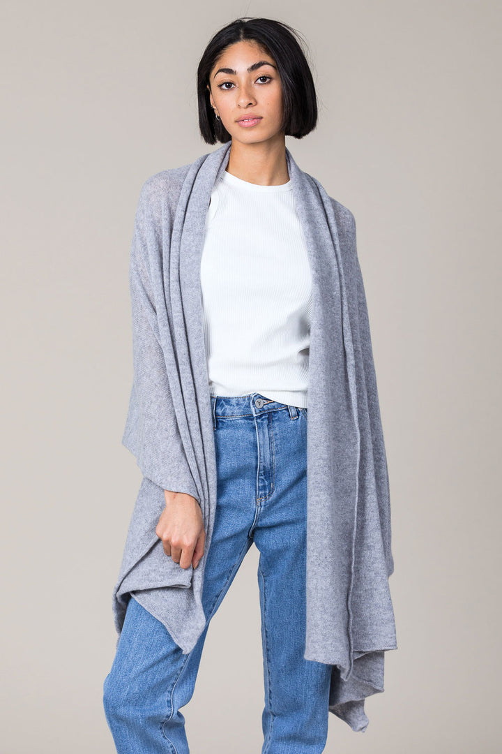 Cashmere Raw Edge Travel Wrap in Felt Grey