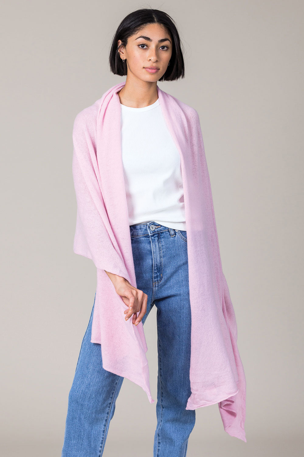 Cashmere Raw Edge Travel Wrap in Glamour Pink