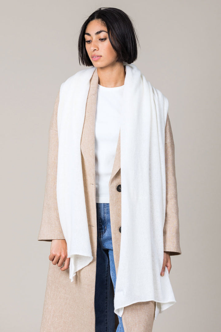 Cashmere Raw Edge Travel Wrap in Ice White