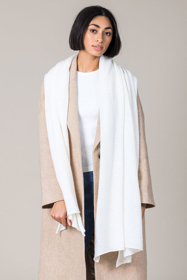 Cashmere Raw Edge Travel Wrap in Ice White