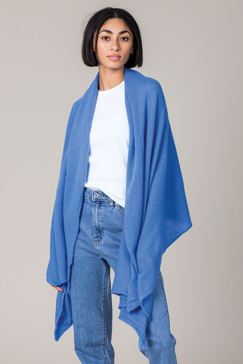 Cashmere Raw Edge Travel Wrap in Isfahan Blue