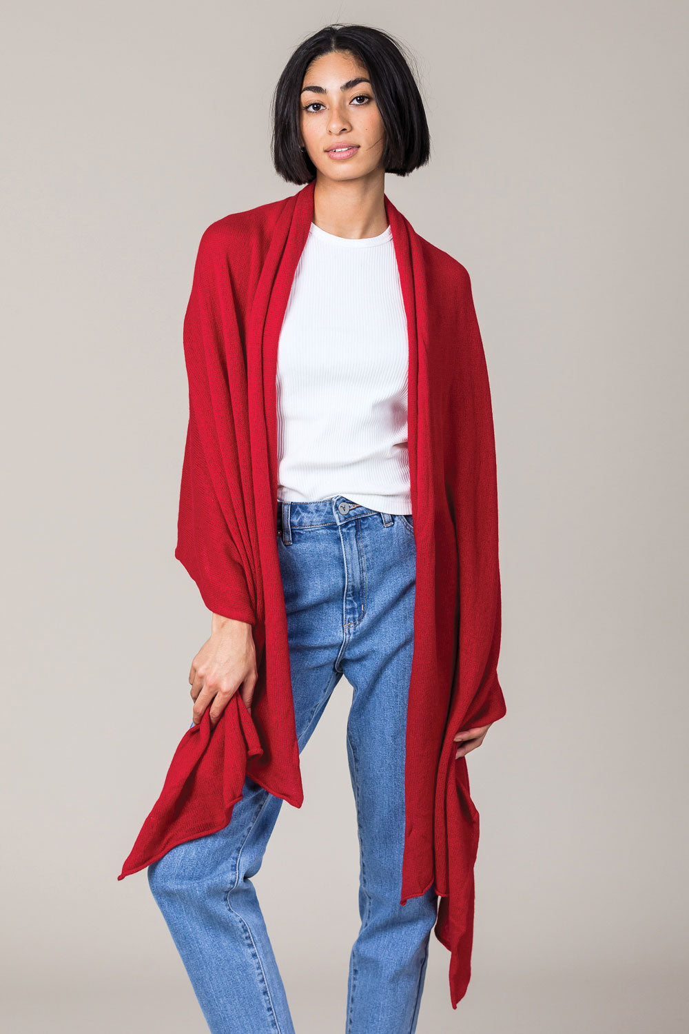 Cashmere Raw Edge Travel Wrap in Ruby Red