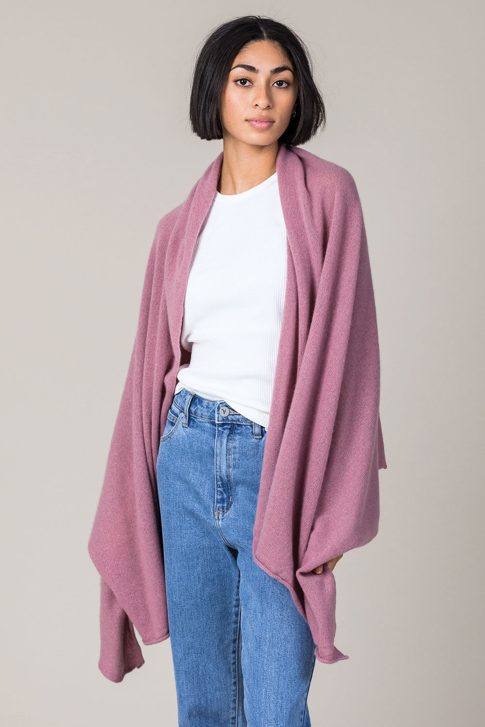 Cashmere Raw Edge Travel Wrap in Shawl Pink
