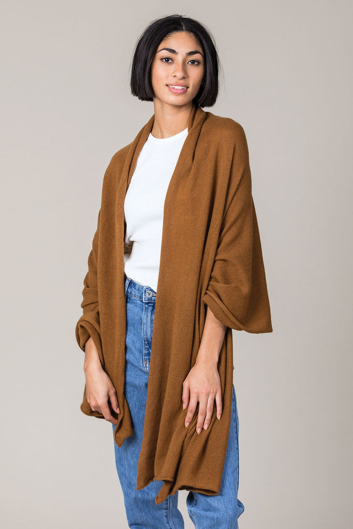 Cashmere Raw Edge Travel Wrap in Vintage Vicuna